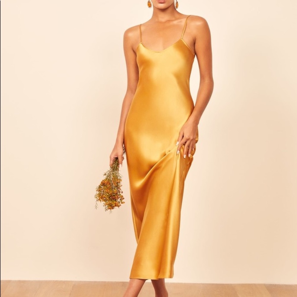 Reformation Genevieve Dress in Ochre